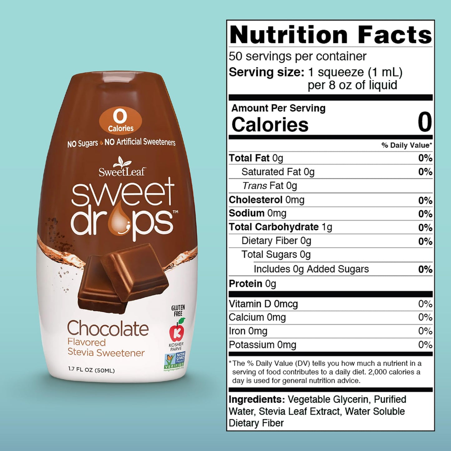SweetLeaf Flavored Stevia Liquid Sweetener, Zero Calories, Gluten Free, Keto Friendly, 1.7 Oz, Chocolate, Model SD-CHOC