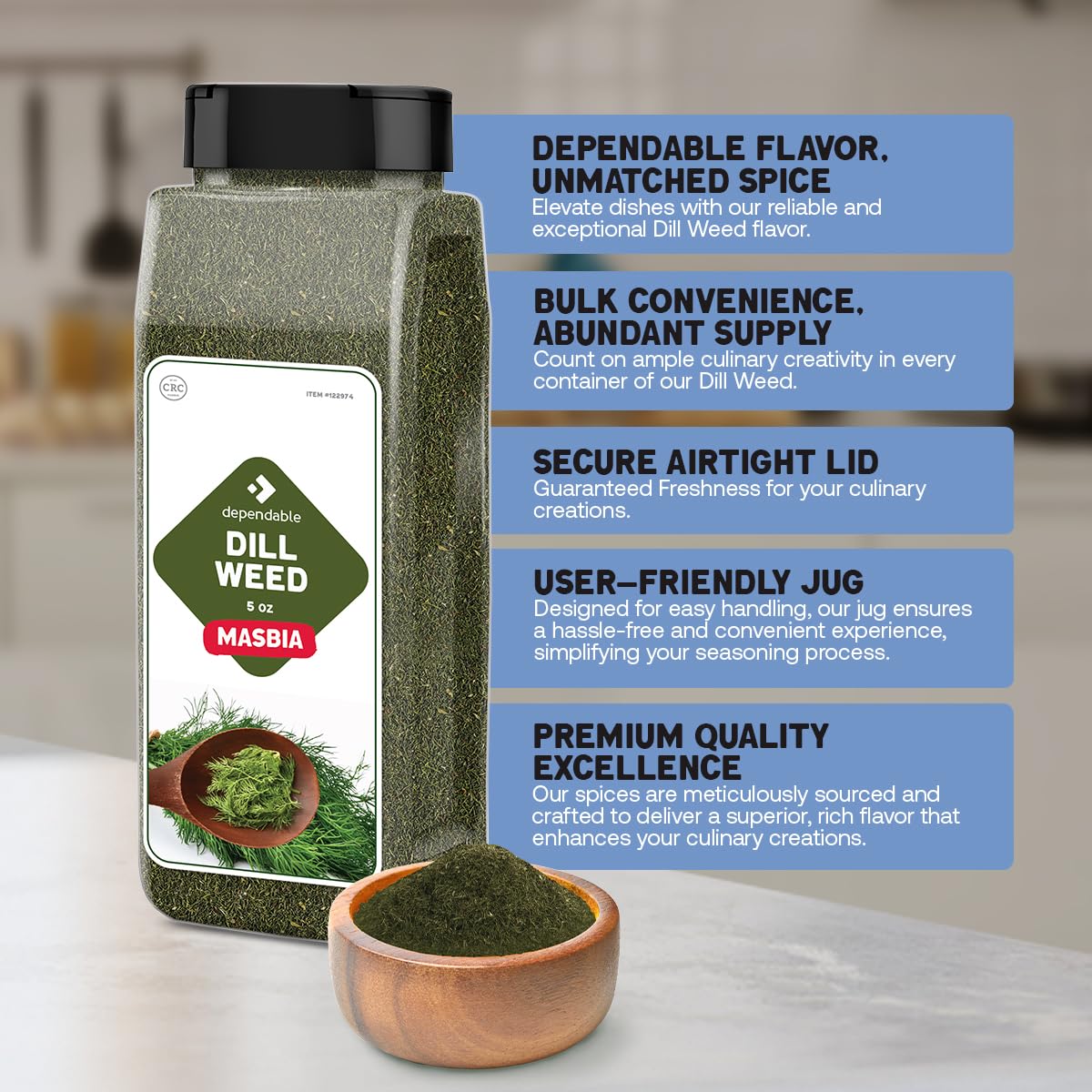 Dependable Foods Dill   – 5 Oz. Jar – 100% Natural Pure Herb, Kosher, Non-Gmo, No Additives, Salt-Free Seasoning, Allergen-Free Spice