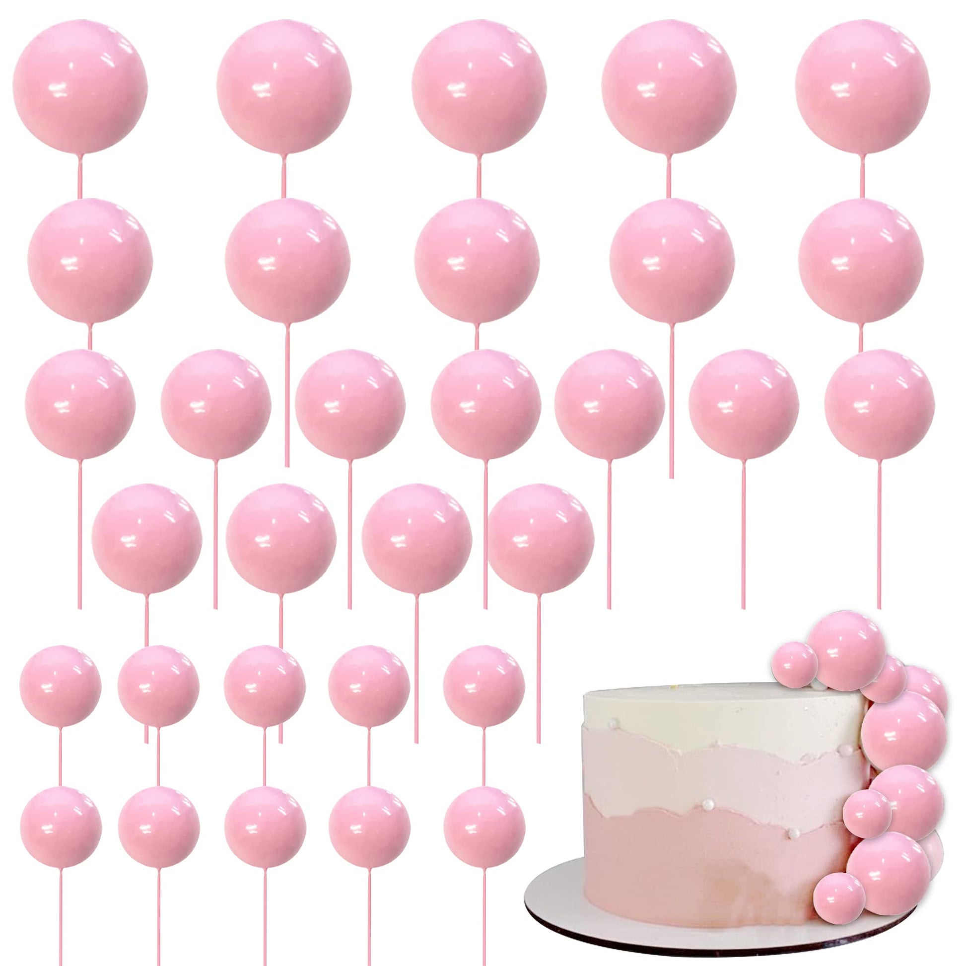 Rsstarxi Foam Ball Cake Toppers, 30 PCS, Pink, Mini Balloons for Baby Shower, Wedding, Anniversary, Birthday Party Decorations, Model XM237-pink