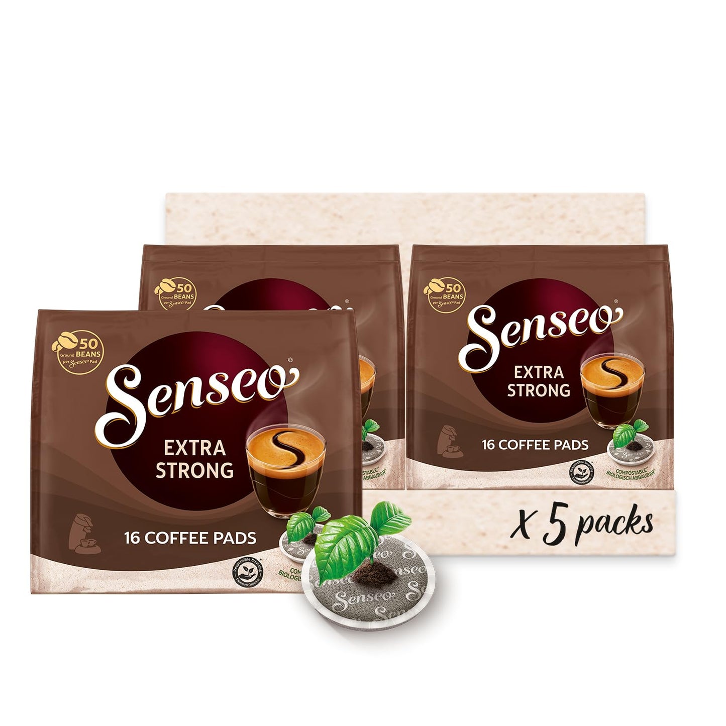 Senseo Extra Strong Dark Roast Coffee Pods, 16 Count (Pack of 5) - Single Serve Coffee Pods Bulk Pack for Senseo Coffee Machine 