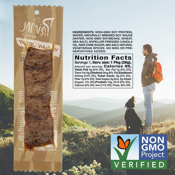 Primal Spirit Vegan Jerky Classic Flavor, Hickory Smoked, 1 oz. (Pack of 18), Plant Based Protein, Non-GMO, No Preservatives