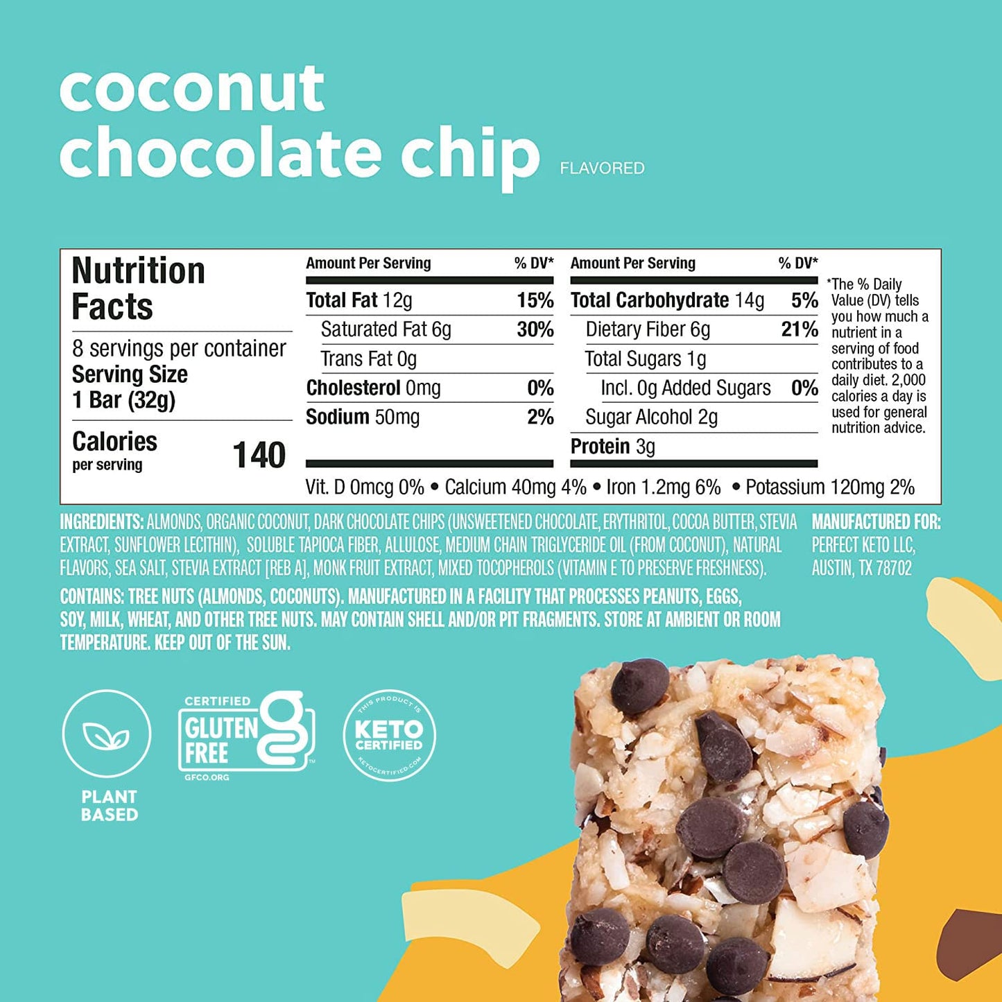 Perfect Keto Nola Bars, Gluten Free, Keto Granola Bars, Low Carb Snack or Breakfast Bar with No Sugar Added, Keto Diet Food, Hea