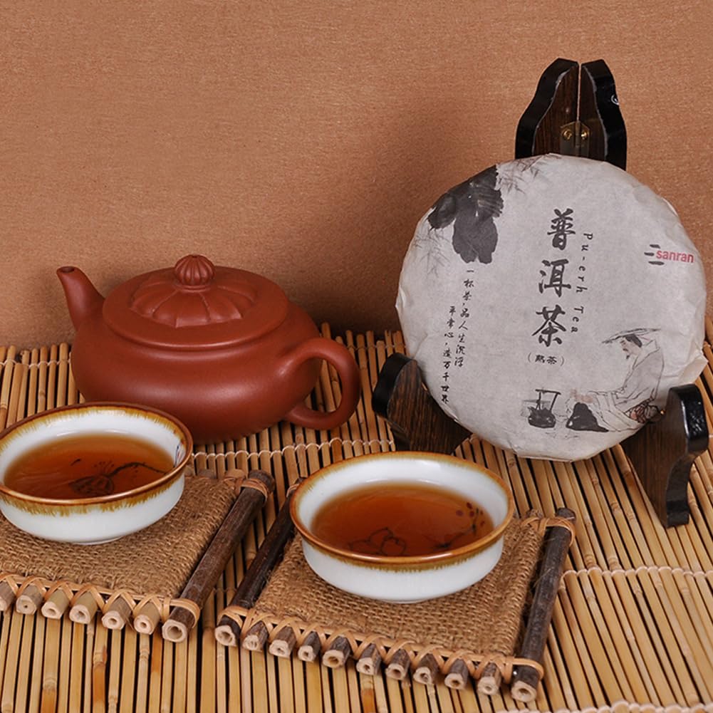 SANRAN Aged Pu-erh Tea, Ripe Puerh Tea Cake, Fermented Chinese Black Tea, 100g/3.53oz