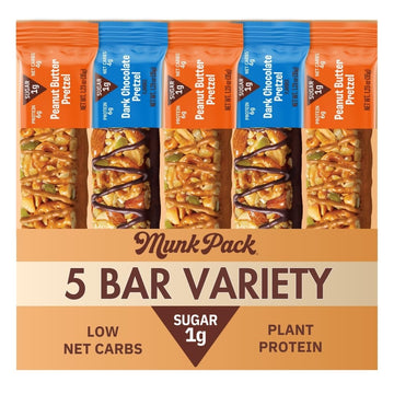 Munk Pack Nut & Seed Bar Pretzel Variety Pack - 1G Sugar, Low Carb & Keto, 6G Protein - Gluten Free, Plant Based, Zero Added Sug