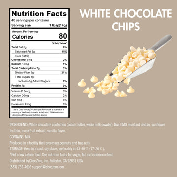 Choczero White Chocolate Chips - Sugar Free, Low Carb, Keto Friendly, Gluten Free - 20 Ounce Bulk Bag For Baking Keto Diet Cooki