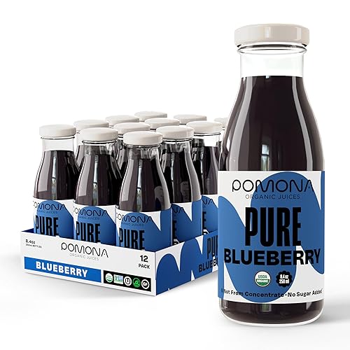 Pomona Organic Pure Blueberry Juice, Cold Pressed Organic Juice, Non-Gmo, No Sugar Added, Not From Concentrate, Gluten Free, Kos