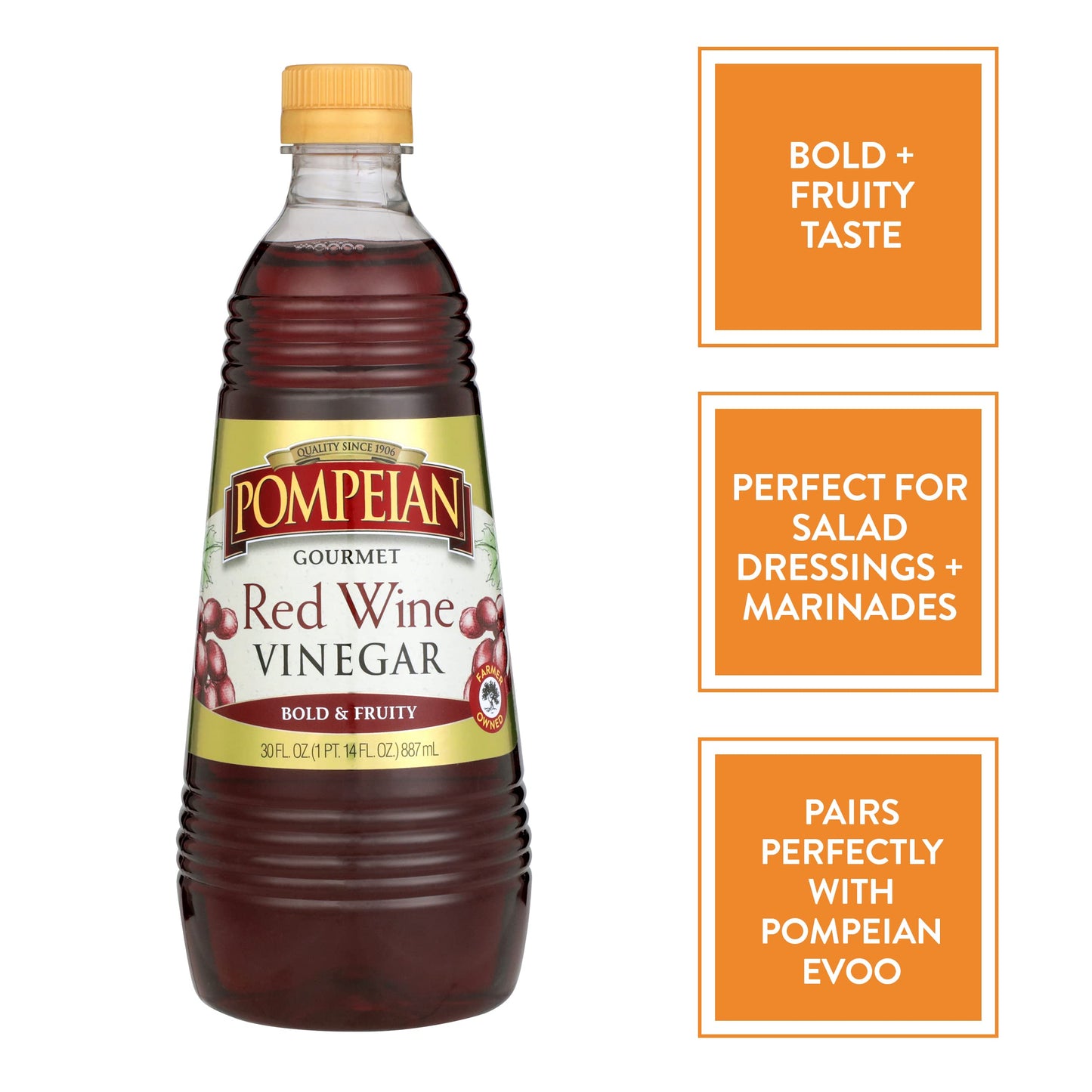 Pompeian Gourmet Red Wine Vinegar, Naturally Gluten Free, 30 Fl Oz, Perfect for Salad Dressings and Marinades