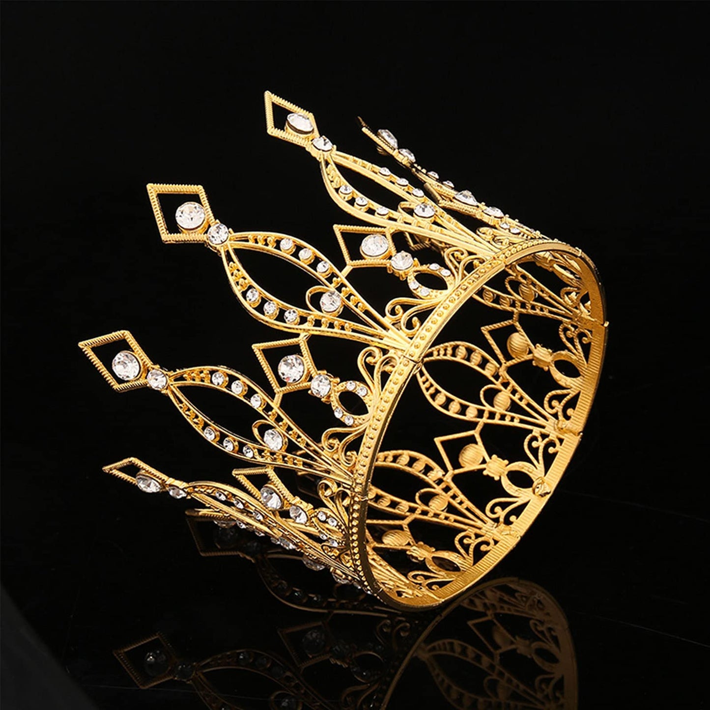 Crown Cake Topper Rhinestone Crystal Handmade Tiara Cake Decoration For Baby Shower Birthday Wedding Party Favors (Gold)