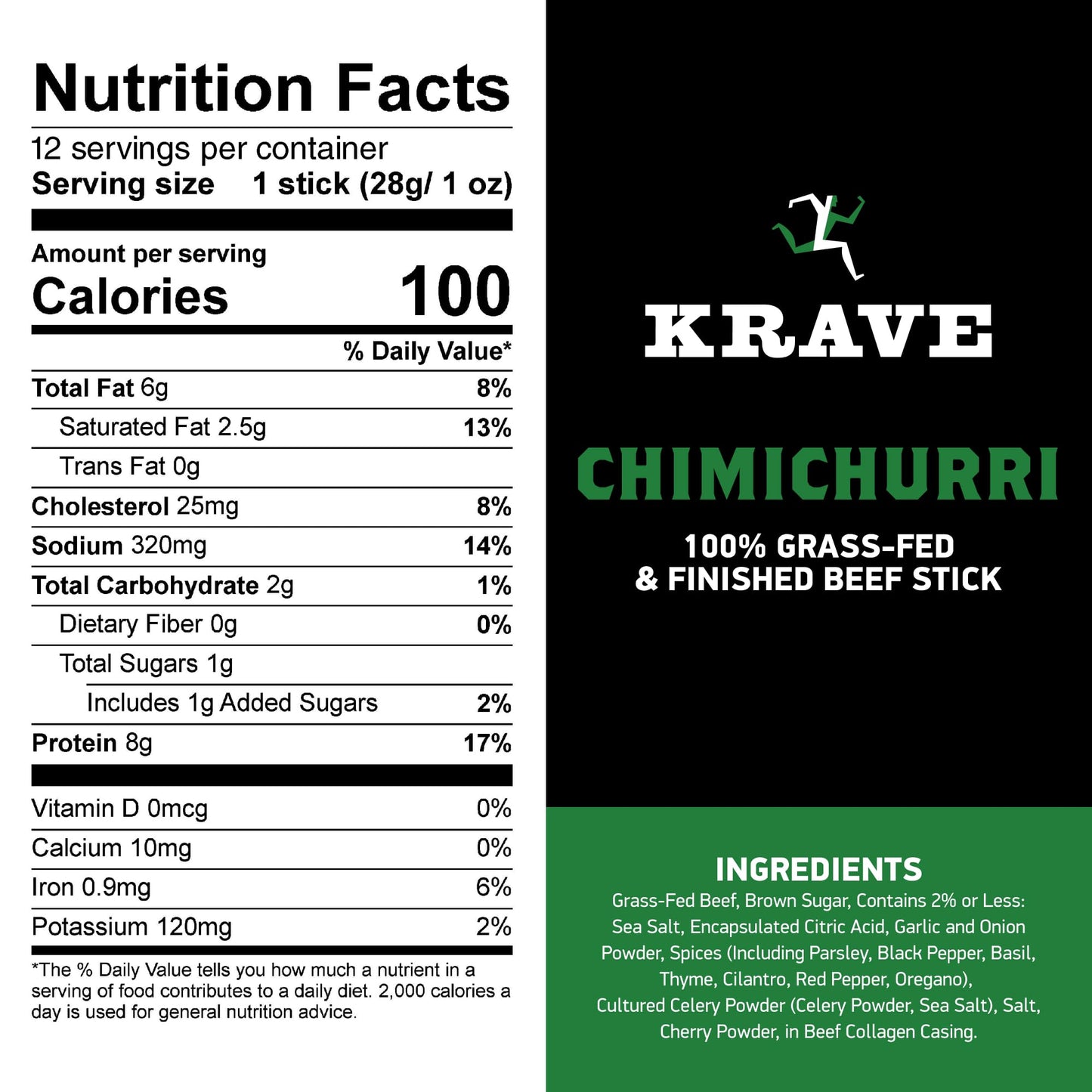 Krave, Beef Sticks, Chimichurri (1 Ounce Sticks, Pack Of 12) - 100% Grass Fed Beef, 100 Calories Per Stick, Good Source Of Prote