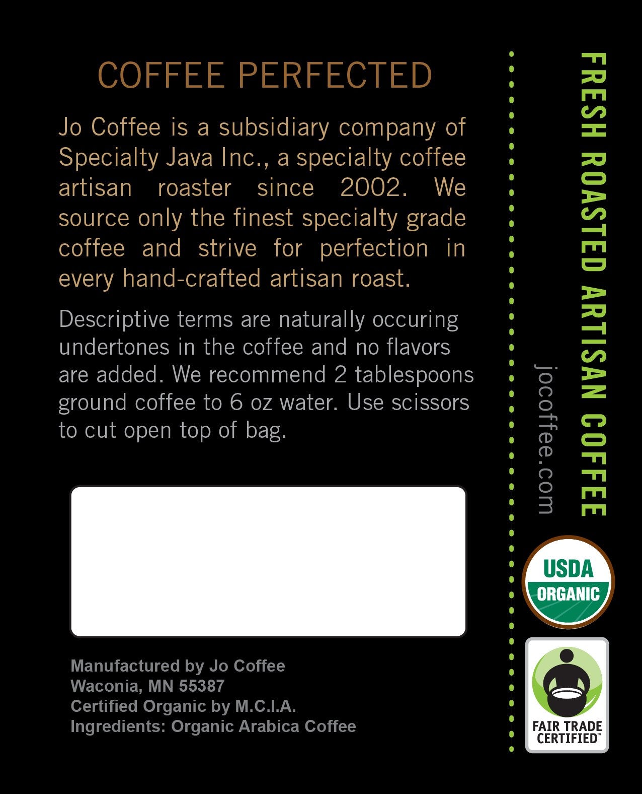 MORNING JO: 12 oz, Organic Breakfast Blend Ground Coffee, Medium Roast, Fair Trade Certified, USDA Certified Organic, NON-GMO, 1
