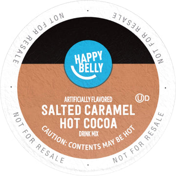 Happy Belly Hot Cocoa Pods - Salted Caramel Flavor, 24 Count, Compatible with 2.0 K-Cup Brewers, Rich Brown