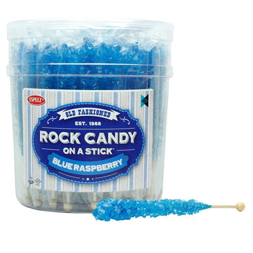 Extra Large Rock Candy Sticks: 36 Blue Raspberry Lollipop - Individually Wrapped Blue Crystal Rock Candy Sticks - Espeez Candy F