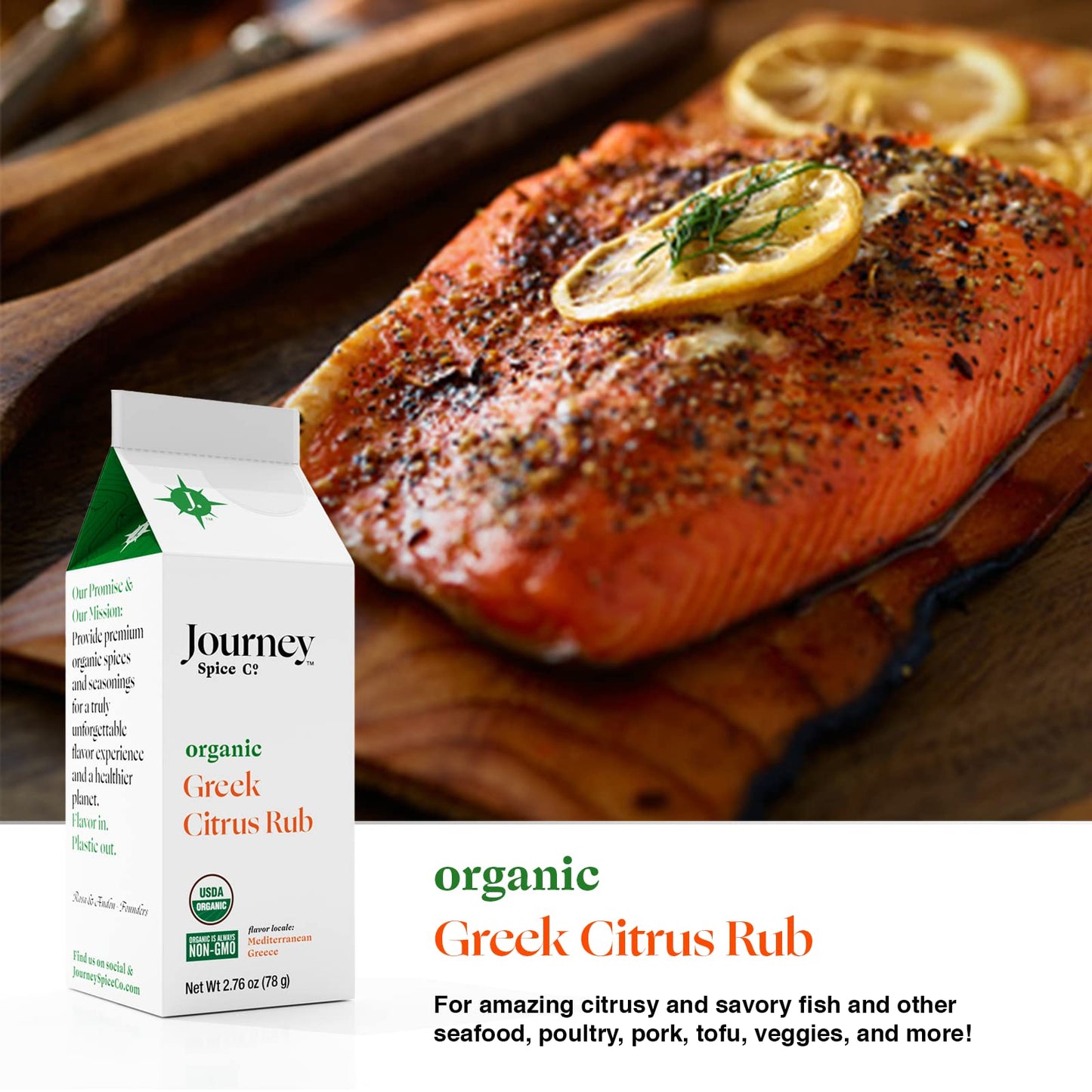 Gourmet Organic Greek Citrus Rub & Mediterranean Herb Blend Seasoning Gift Set By Journey Spice Co. | Salt-Free | No Msg | Greek