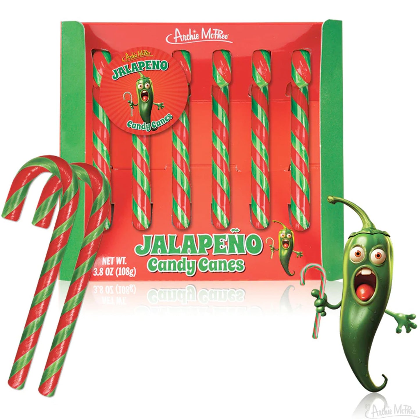 Archie Mcphee'S Jalapeo Candy Canes - 6 Count, 9 Grams Each - Mexican Cuisine Inspired Holiday Candy, Perfect Christmas Stocking