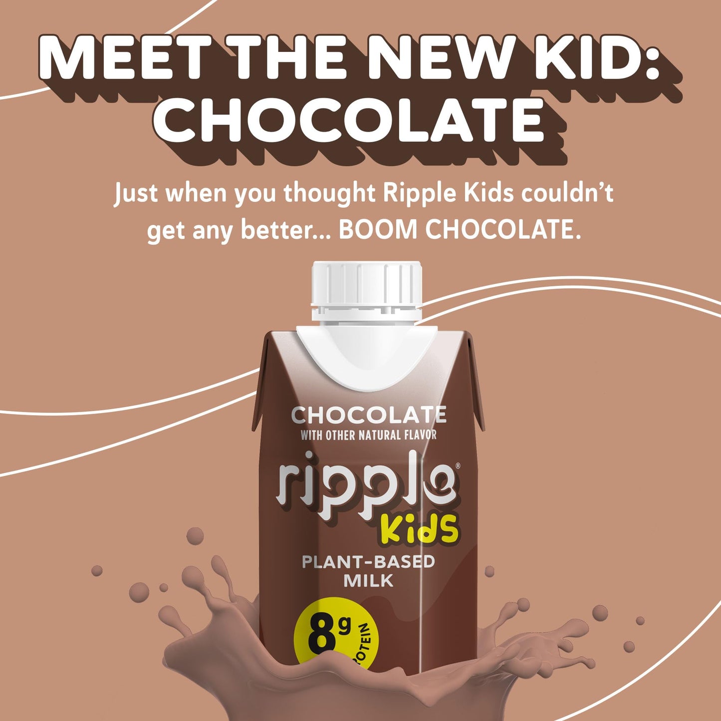 Ripple Kids Chocolate Plant Based Milk | 8g of Quality Sourced Pea Protein, Calcium Rich | Shelf Stable | Vegan & Non GMO | Dair