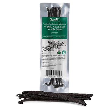 SPICEEL Organic Madagascar Vanilla Beans, Grade A Pods, Gluten Free, Non-GMO, Kosher, 6 Count