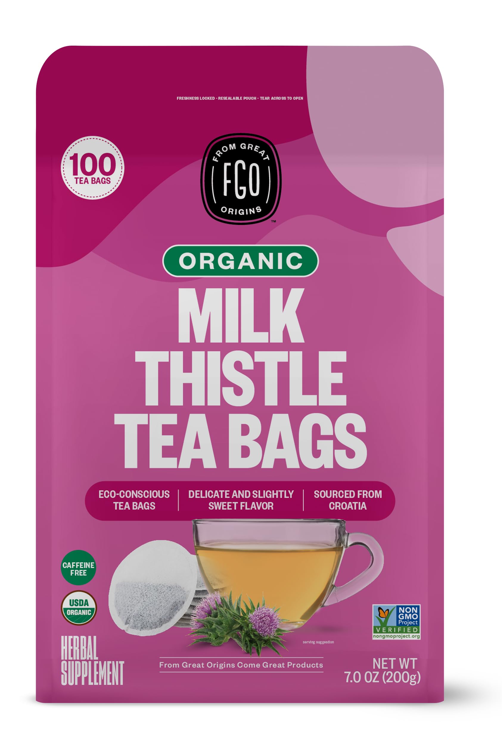 Fgo Organic Milk Thistle Tea, Eco-Conscious Tea Bags, 100 Count, Packaging May Vary (Pack Of 1)