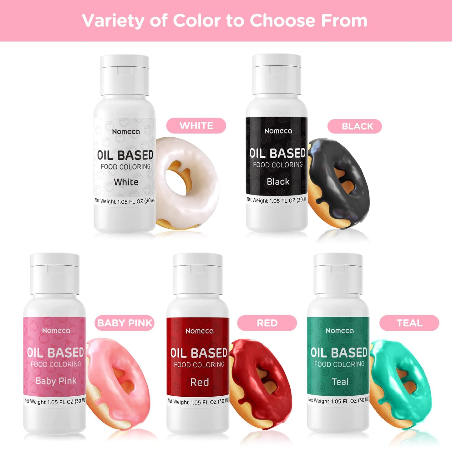 Oil Based Food Coloring For Chocolate - Nomeca 30 Milliliters Upgraded Light Pink Oil Food Color For Baking Cake Decorating, Edible Food Dye For Candy Melts Cookies Easter Egg Icing Fondant Meringues