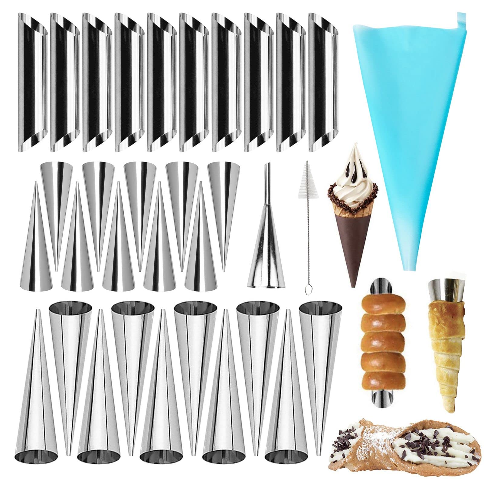 Non-stick Cream Cannoli Tubes, FantasyDay 30 Pcs Stainless Steel Baking Cones Pastry Roll Horn Croissant Mold Cannoli Shells wit