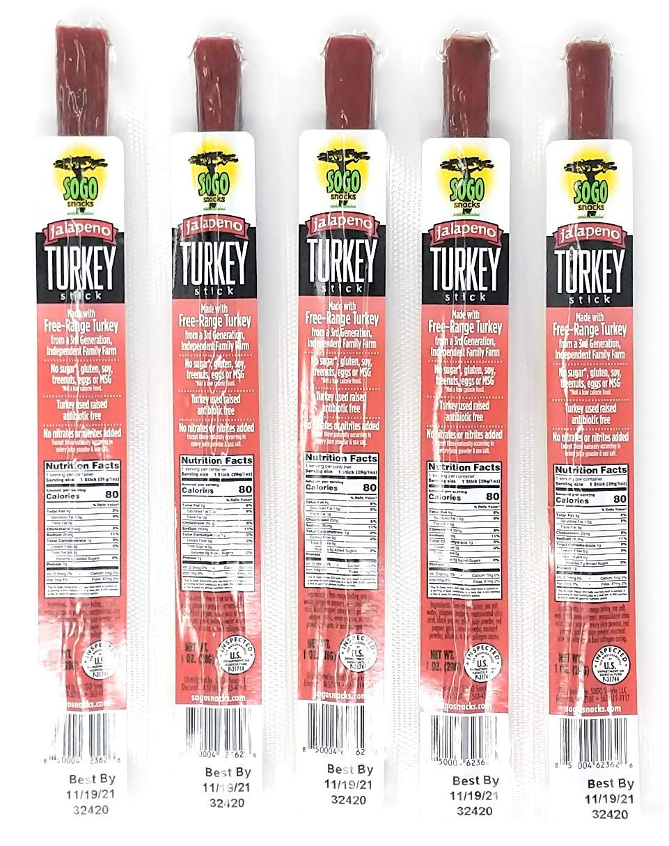 Sogo Snacks Jalapeño Turkey Sticks, No Sugar, 100% Free-Range, Non-GMO, 1 oz, Pack of 12
