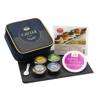 OLMA Noble Caviar Gift Set - 2 oz (56g) of Caviar, Includes Kaluga Royal, Siberian Osetra Aurora, Hackleback, Paddlefish, Servin