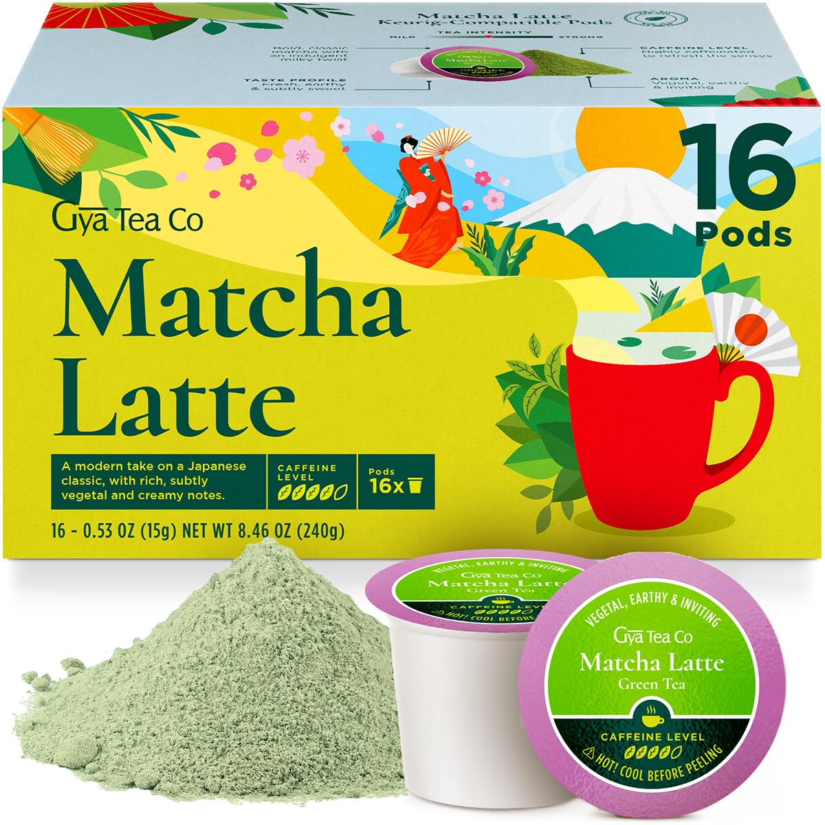 Gya Tea Co Matcha Latte Green Tea Gift Set, 16 ct - High Caffeine Tea Pods for Morning Refreshment