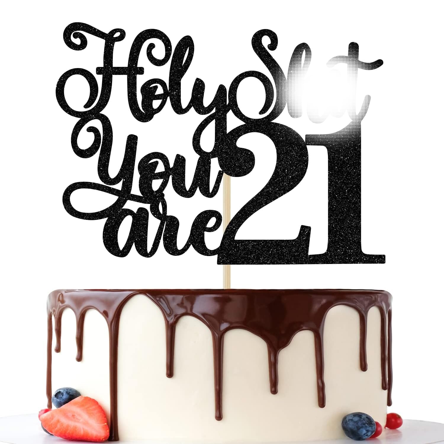 Jenrtvis 21st Birthday Cake Topper, Black Glitter Paper Decor for Him/Her