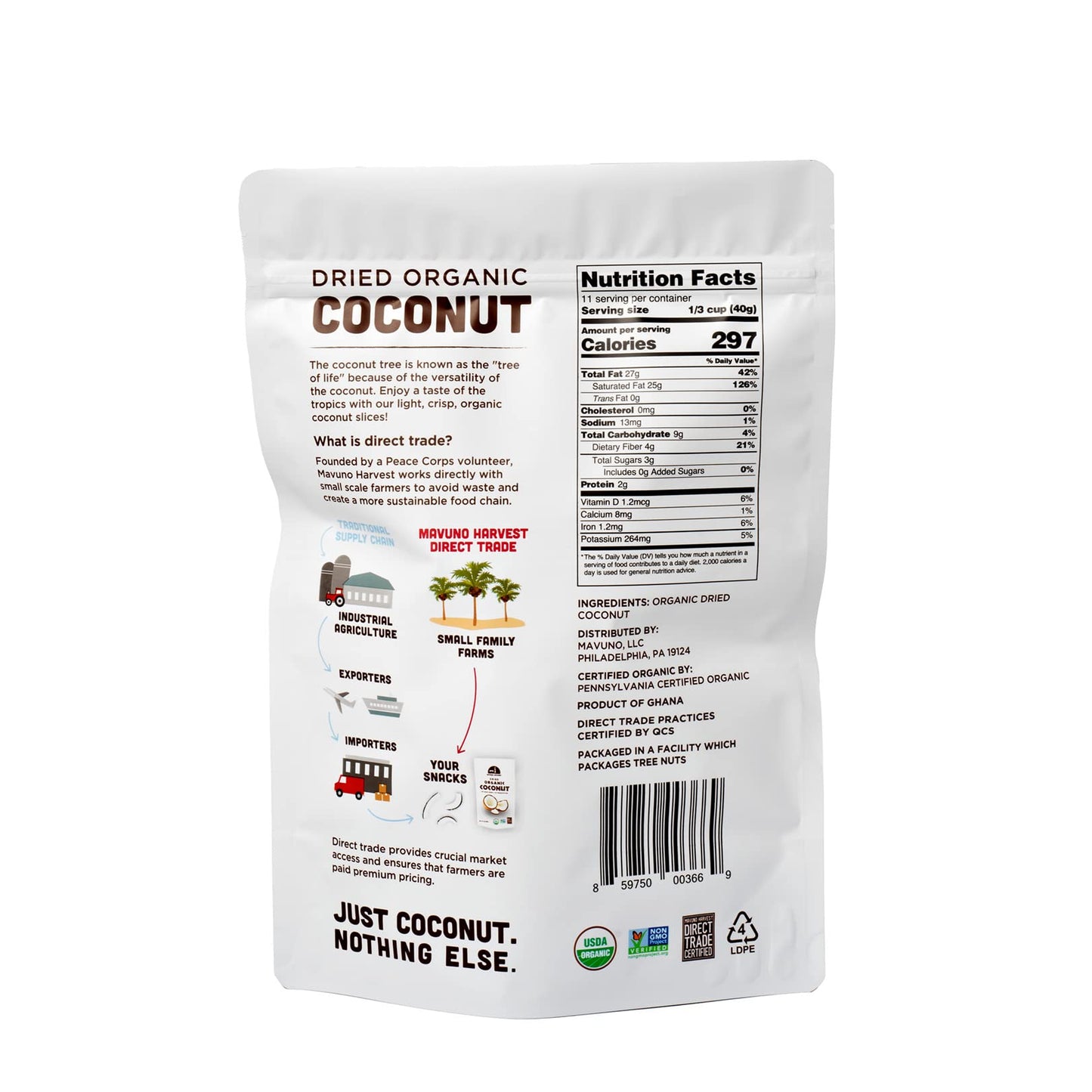 Mavuno Harvest Coconut Chips Dried Fruit Snack | Unsweetened Organic Dried Coconut Strips | Gluten Free Snack | Healthy Snacks For Kids & Adults | Vegan, Non Gmo, Direct Trade | 1 Pound Resealable Bag