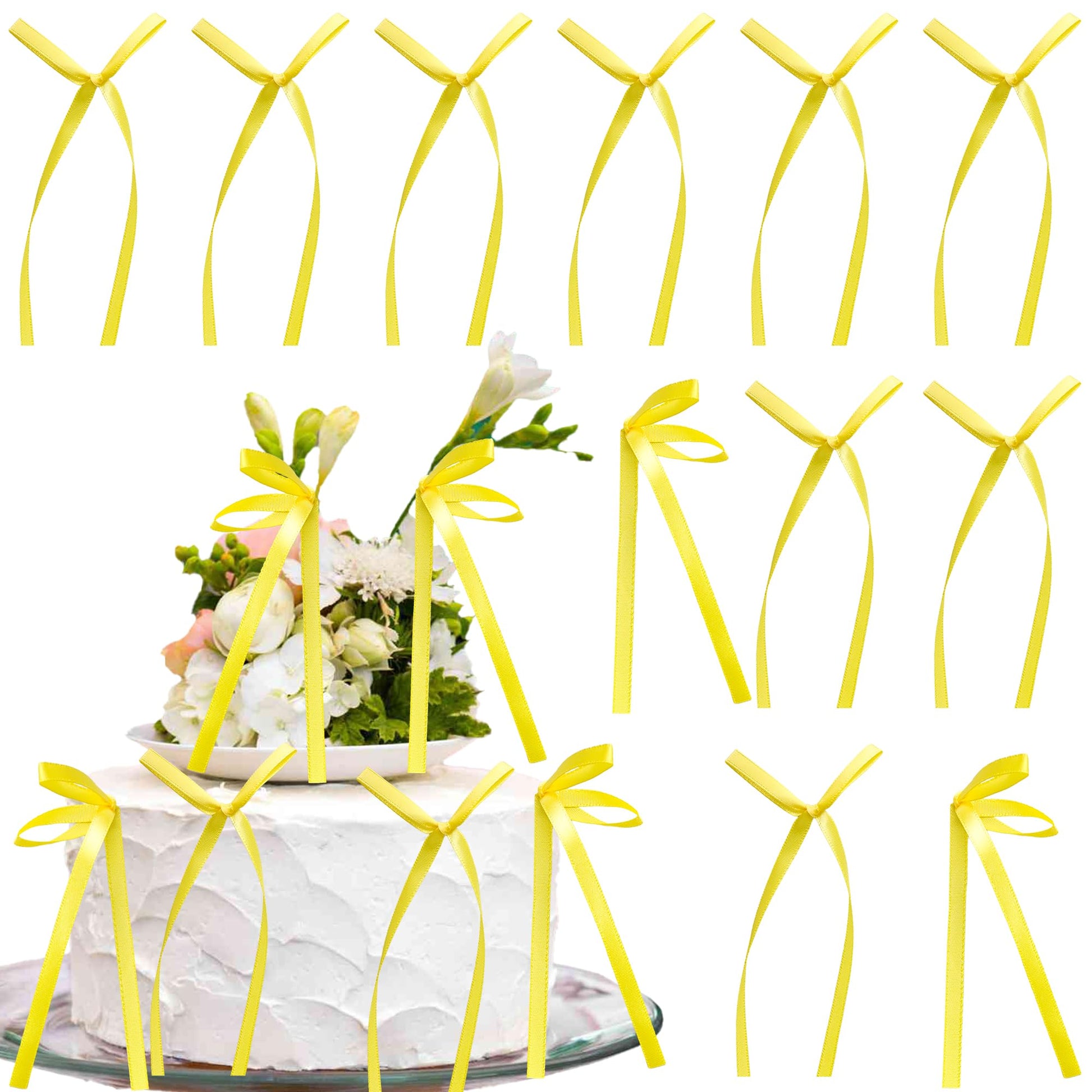 Gyufise 30Pcs Bowknot Cake Toppers, Yellow Cake Decorations for Birthdays, Weddings, Baby Showers, Size: 2.9x5.7 inches
