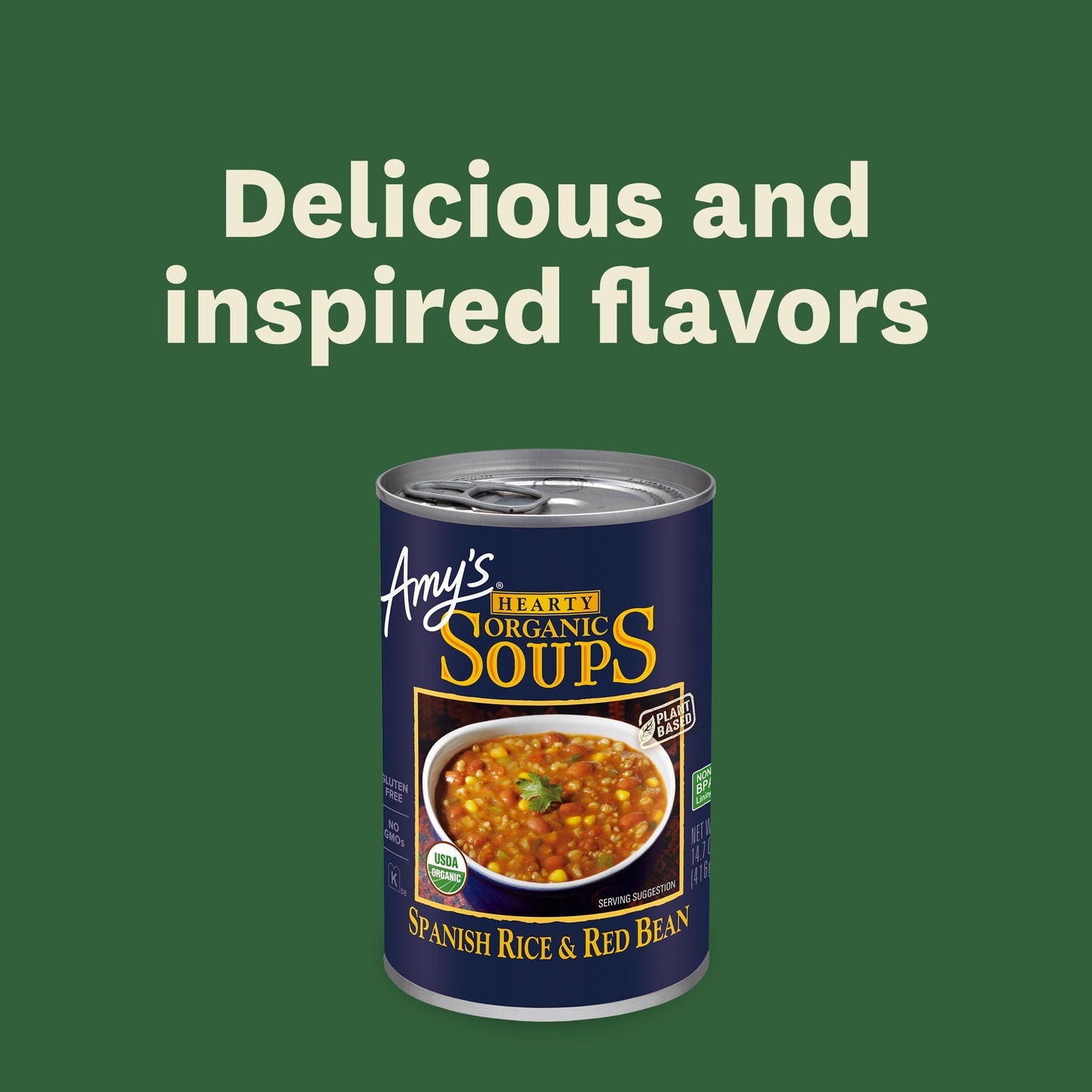 Amys Soup, Vegan Hearty Spanish Rice and Red Bean Soup, Gluten Free, Made With Organic Vegetables, Canned Soup, 14.7 Oz (12 Pack
