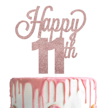 Lingteer Happy 11Th Birthday Cake Topper - Cheers To 11Th Birthday Eleven Years Old Birthday Party Cake Decorations Sign.