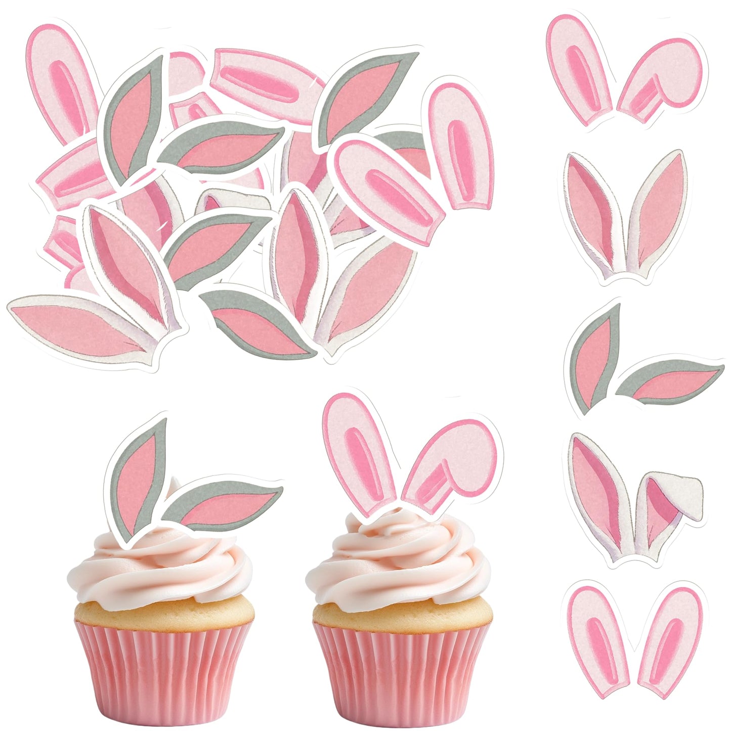 Lcingtify 50 Pcs Edible Easter Bunny Ear Cupcake Toppers Wafer Paper Rabbit Ears Cupcake Topper Edible Easter Bunny Ears Party Decorations For Spring Rabbit Theme Birthday Party Decorations Supplies