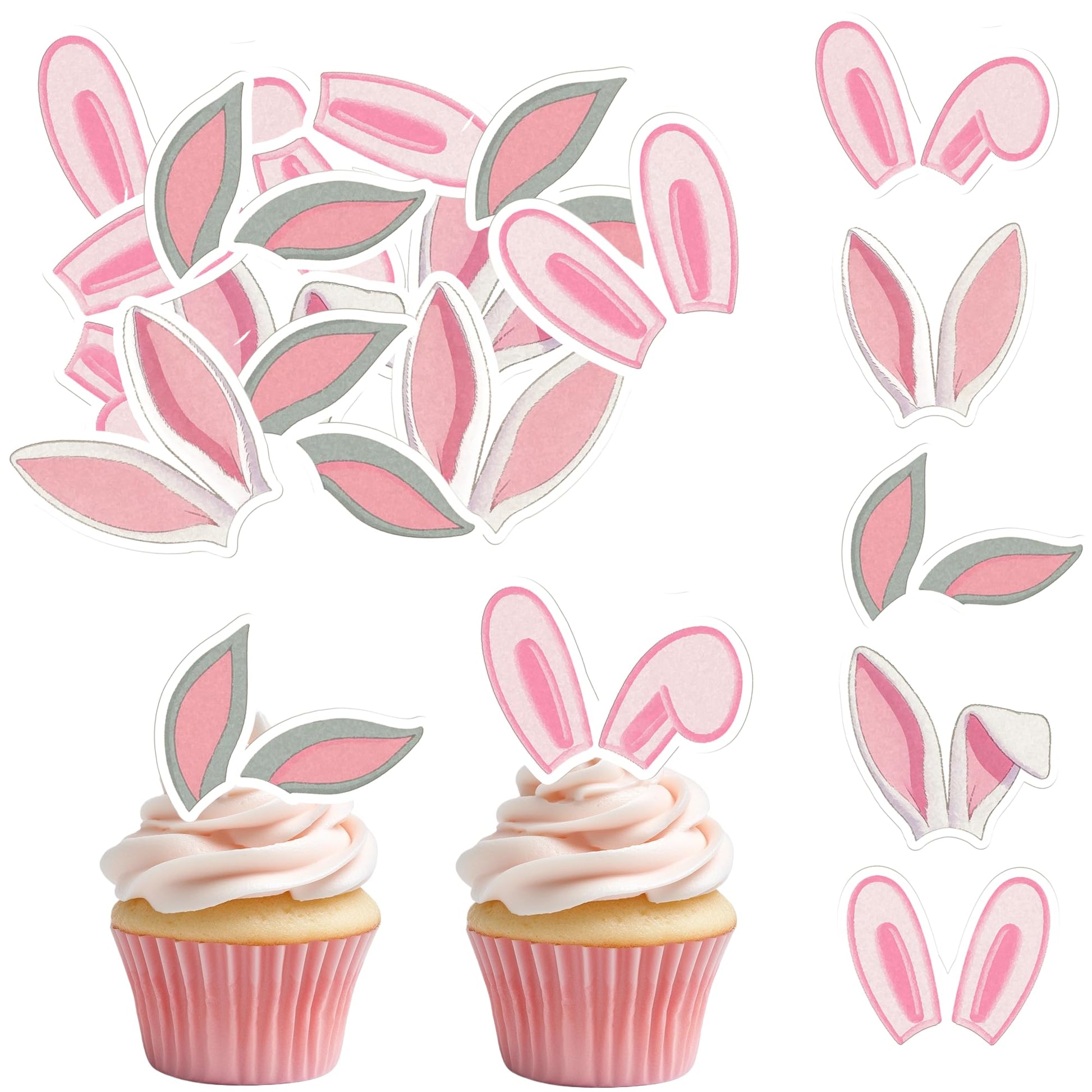 Lcingtify 50 Pcs Edible Easter Bunny Ear Cupcake Toppers Wafer Paper Rabbit Ears Cupcake Topper Edible Easter Bunny Ears Party Decorations For Spring Rabbit Theme Birthday Party Decorations Supplies