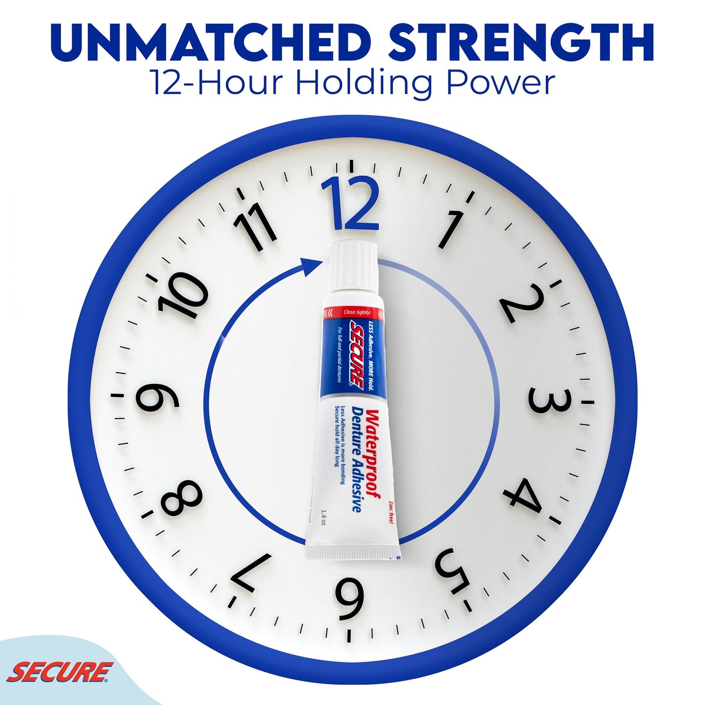 Secure Waterproof Denture Adhesive - Zinc Free - Extra Strong Hold For Upper, Lower Or Partials - 1.4 Oz (Pack Of 4)