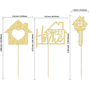 Gyufise 24Pcs Sweet Home Cupcake Toppers Gold Glitter Key Housewarming Cupcake Picks New Home Theme Party Cake Decorations Suppl