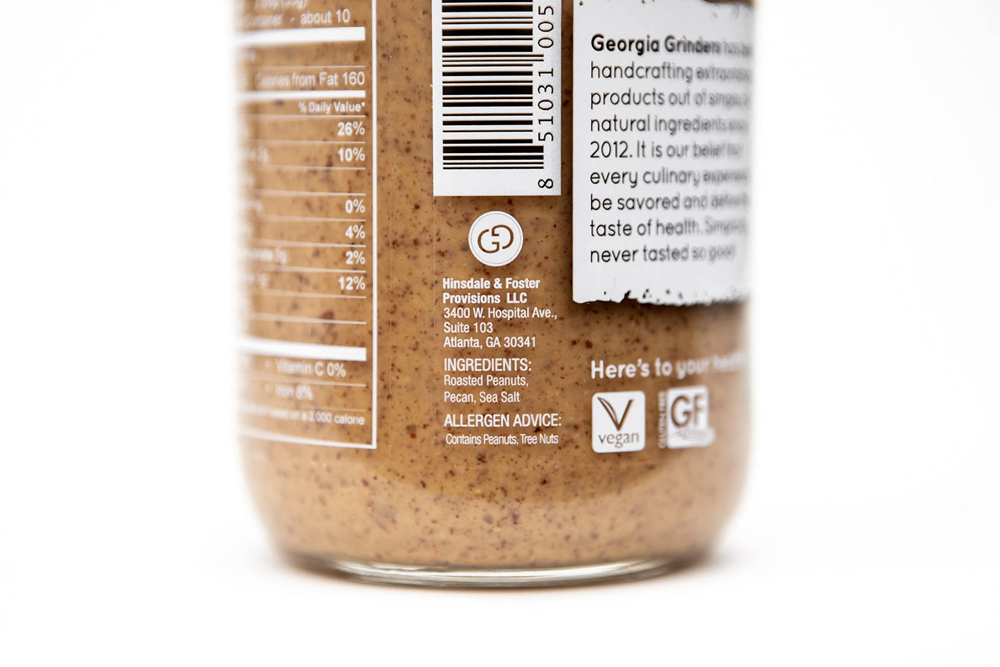 Georgia Grinders Pecan-Peanut Nut Butter 12Oz (12Ct); Made Using Non-Gmo Georgian Grown Peanuts And Pecans, Vegan, Kosher, Glute