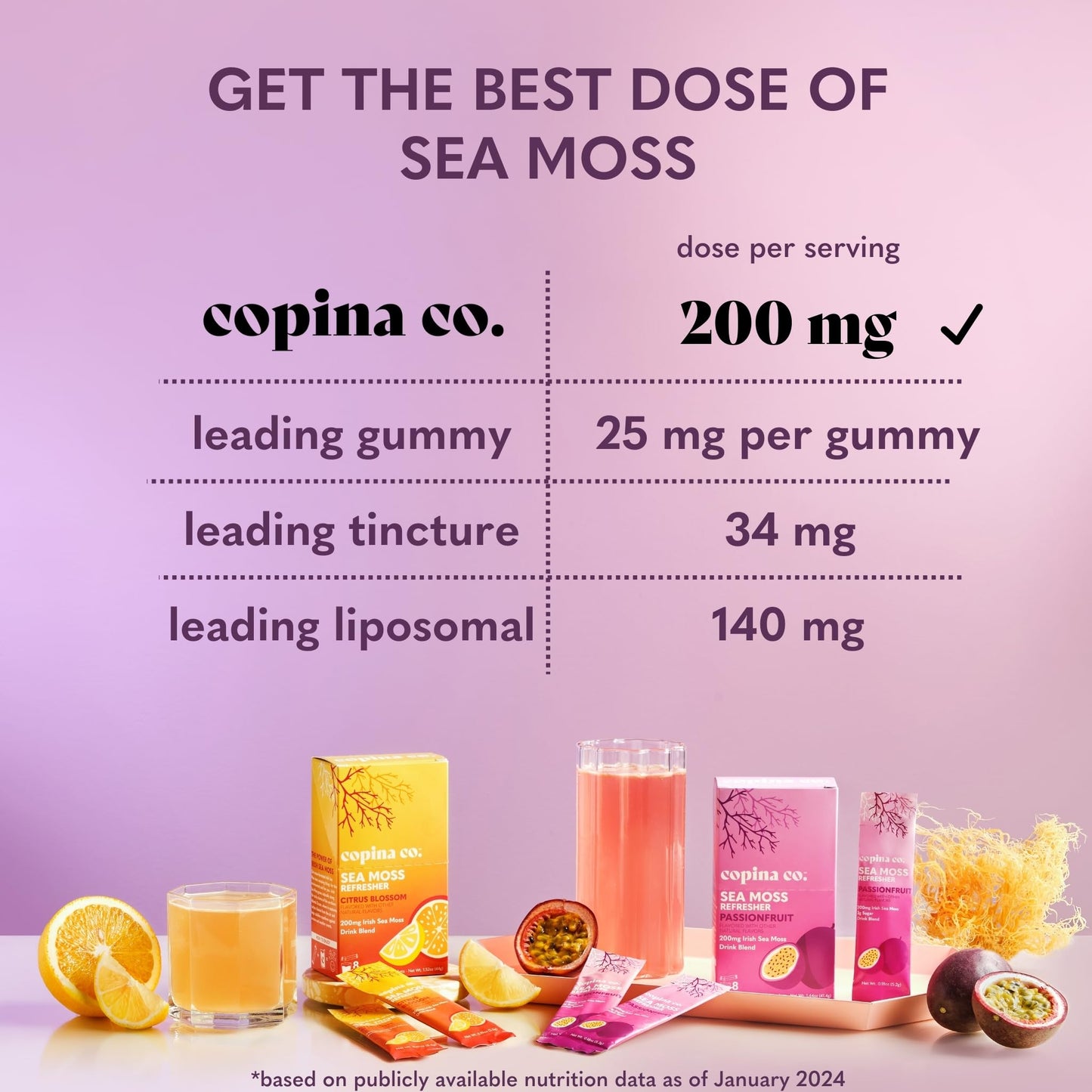 Organic Irish Sea Moss Powder 200mg Packets for Gut Health and Immune Support - Passionfruit Flavored Seamoss Drink with Coconut