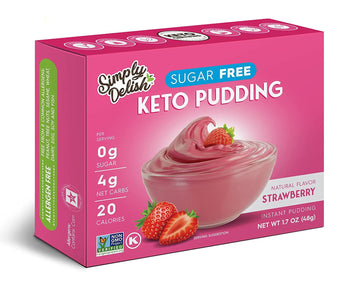 Simply Delish Instant Strawberry Pudding Mix - Plant Based Guilt Free Desserts - All Natural, Sugar Free, Non GMO, Gluten Free, 