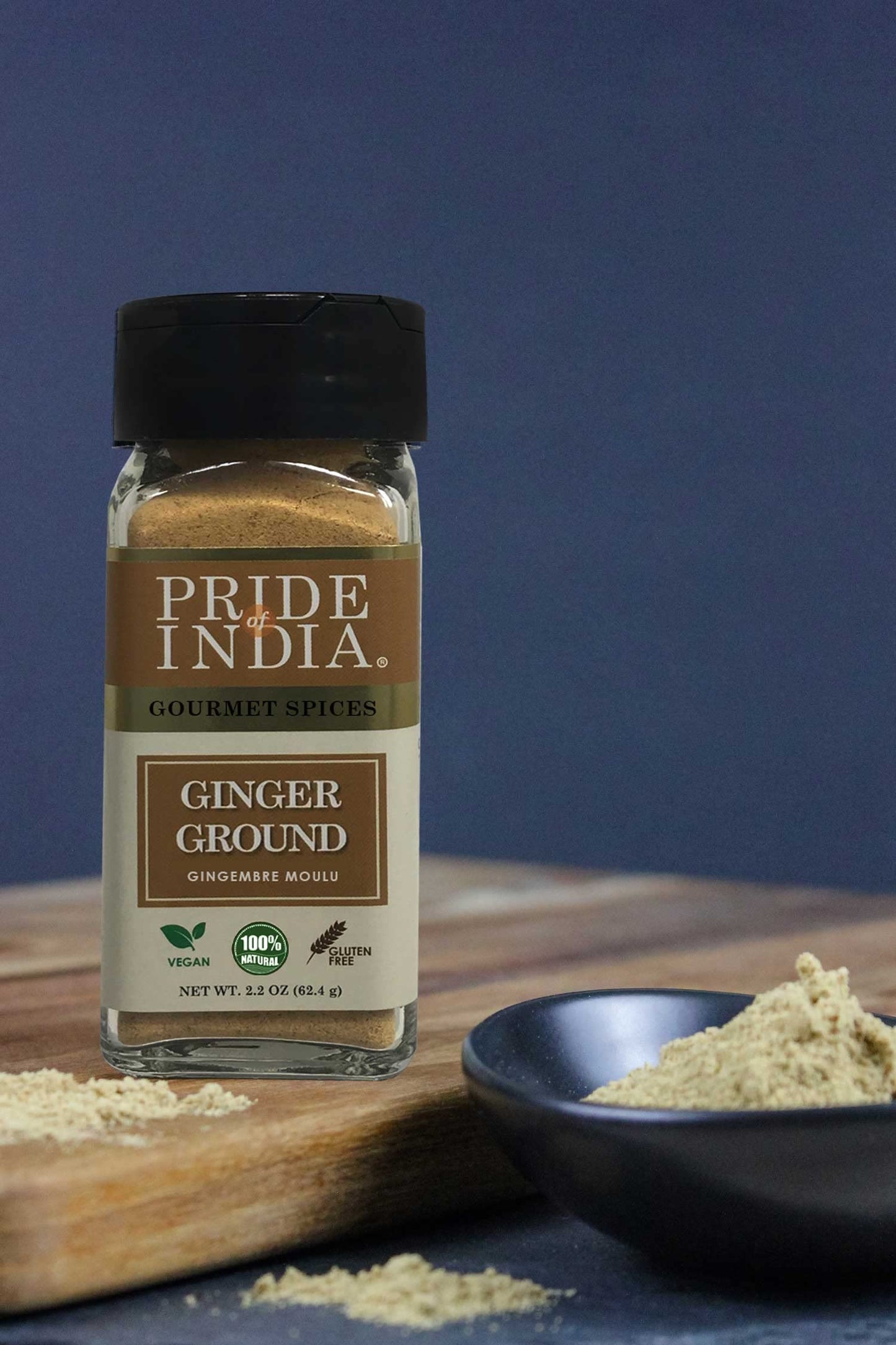 Pride Of India Ginger Fine Ground Gourmet Spice - 2.2 oz Sifter Bottle - No Additives, Great for Cooking, Baking, Tea & More