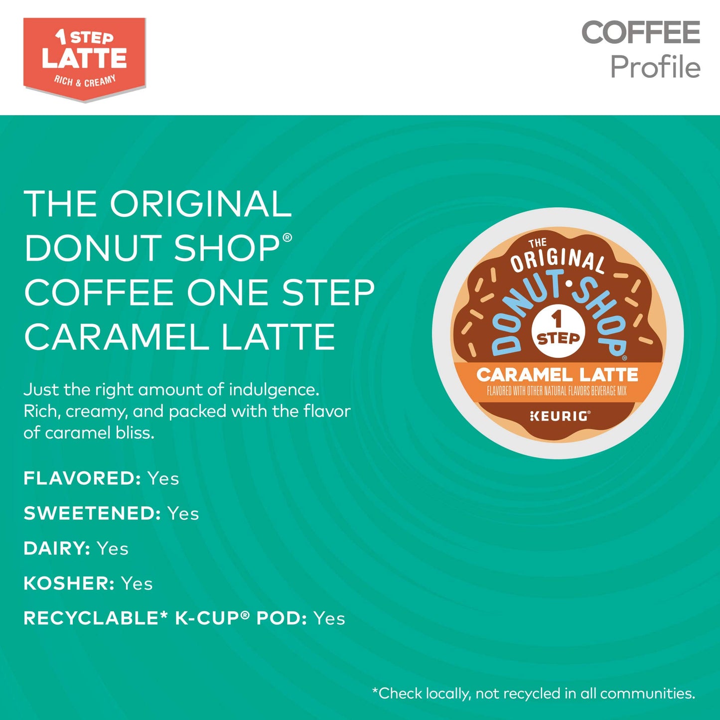 The Original Donut Shop Caramel Latte, Keurig Single Serve K Cup Pods, Flavored Coffee, Caramel Latte, 10 Count - Pack Of 6