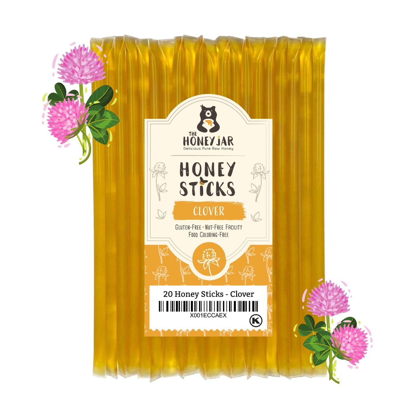 The Honey Jar Plain Honey Sticks - Pure Honey Straws For Tea, Coffee, Or A Healthy Treat - One Teaspoon Of Flavored Honey Per St