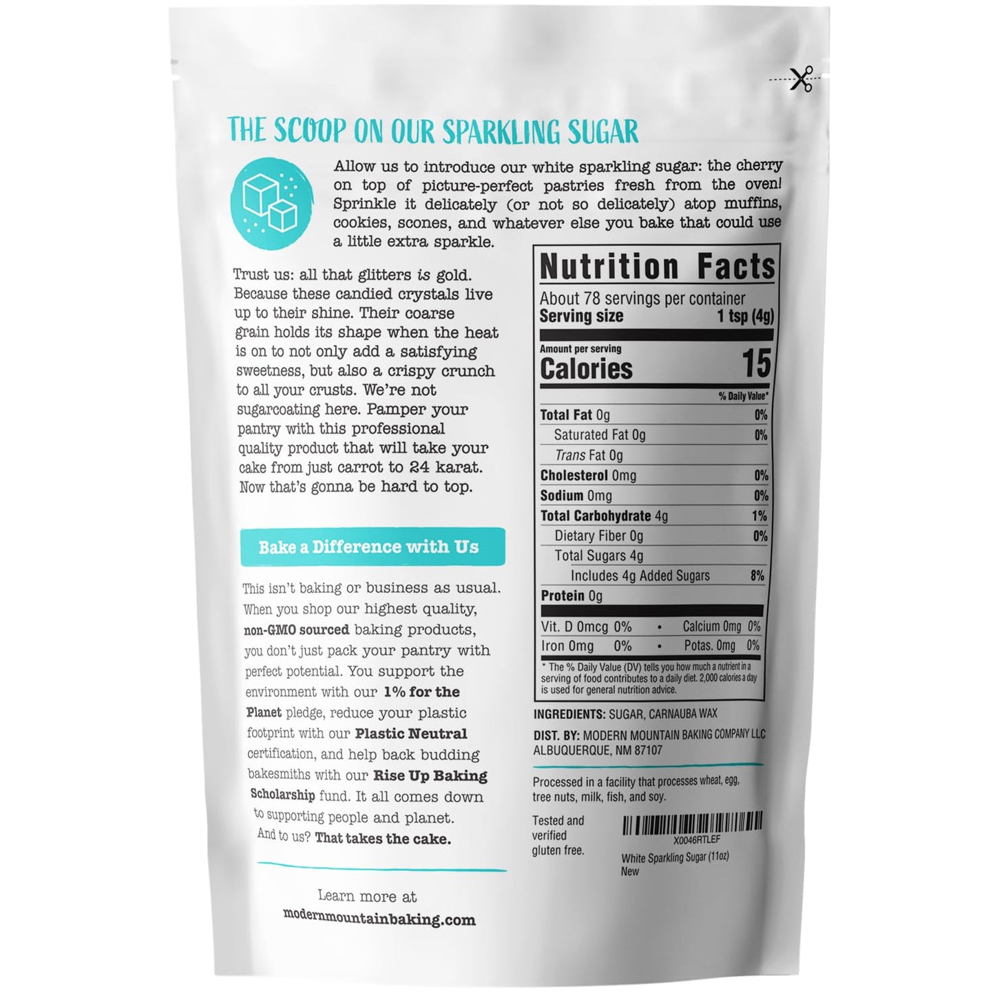 MODERN MOUNTAIN Sparkling Sugar Crystals for Baking, Extra Coarse, 11 Ounce, Non-GMO, Gluten Free, Bright White