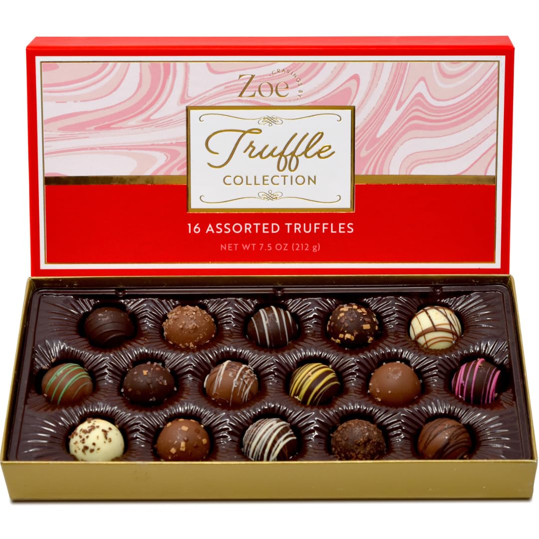 CRAVINGS BY ZOE Gourmet Chocolate Truffle Gift Box - 16 Count Assorted Milk & Dark Chocolate Candy