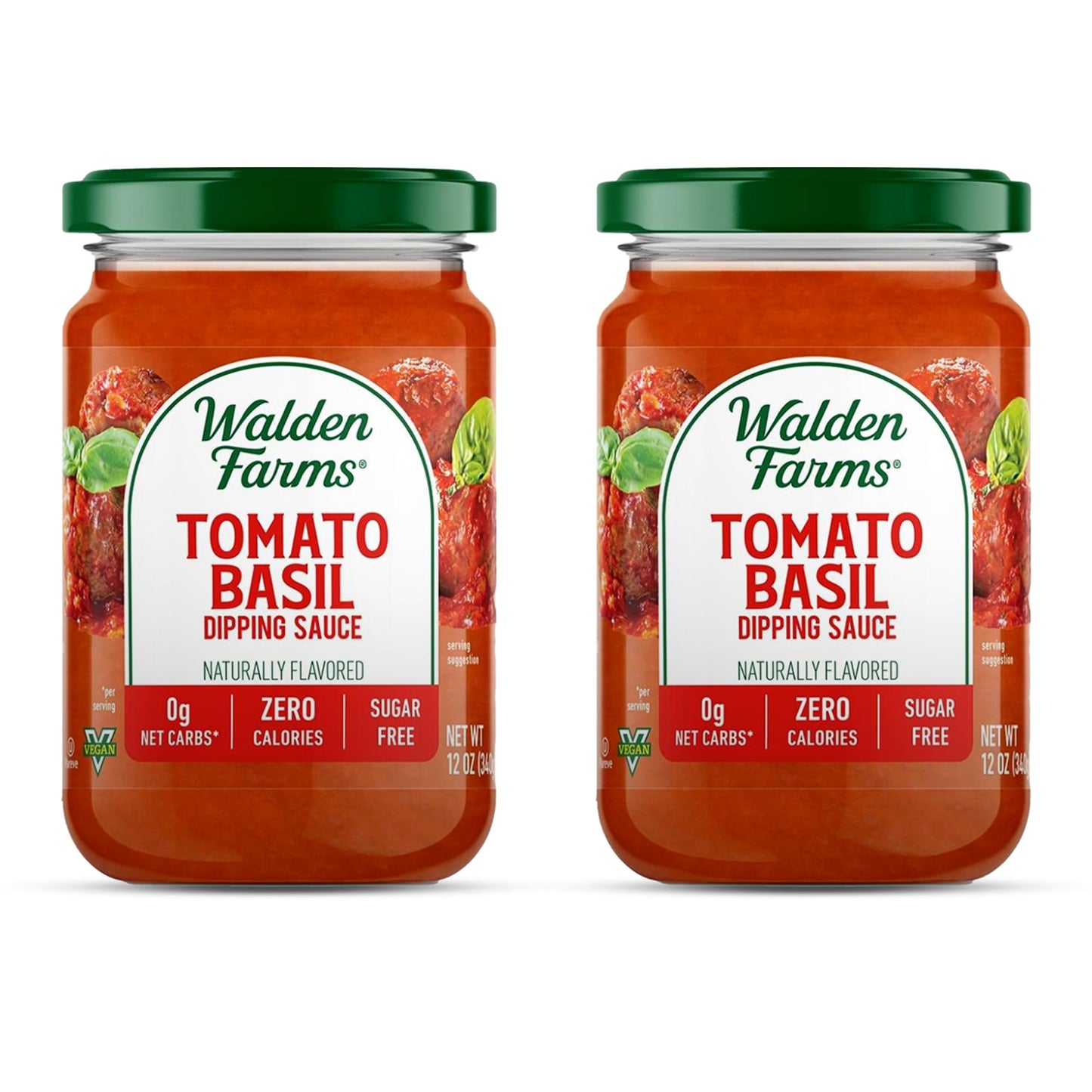 Walden Farms Tomato Basil Pasta Sauce - Zero Calorie, Sugar Free, Keto & No Carb Sauce for Pasta, Veggies & More - 2-Pack, 12 oz