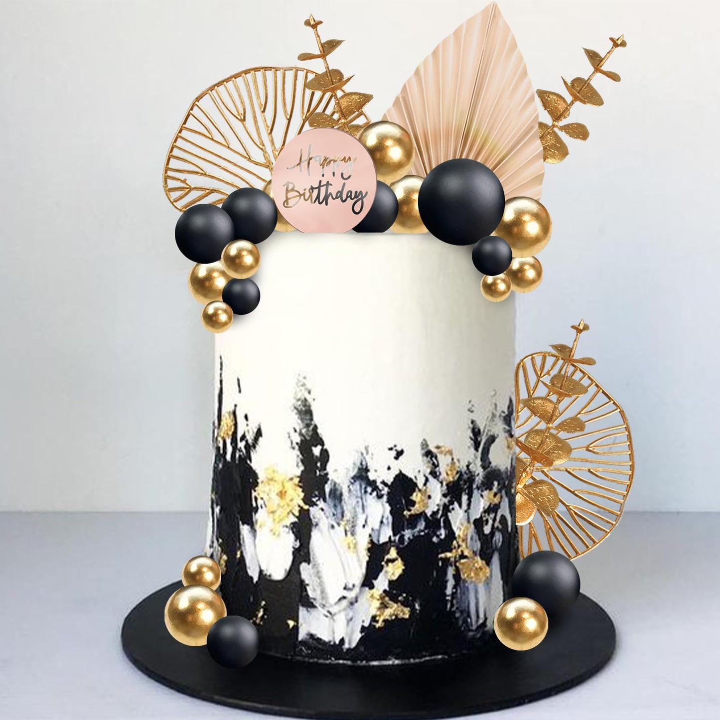 Boho Cake Topper Happy Birthday Cake Decorations With Balls Eucalyptus For Wedding Baby Shower Boys Girls Birthday Themed Party