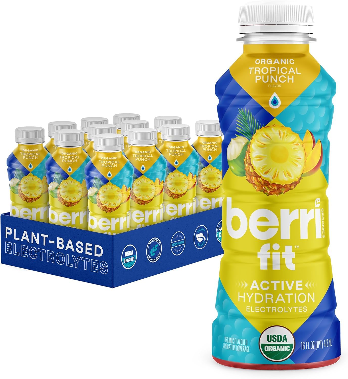 Berri Fit Hydration - Organic Tropical Fruit Flavor Natural Sports Drink - Plant-Based Electrolyte Beverage - Low Calorie, Paleo