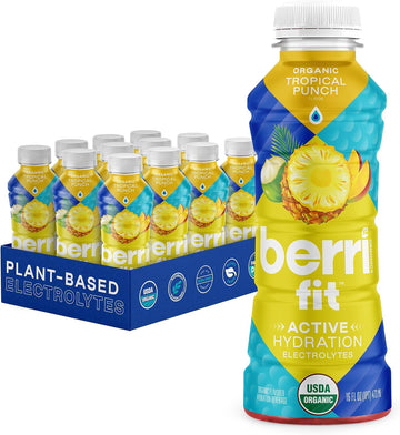 Berri Fit Hydration - Organic Tropical Fruit Flavor Natural Sports Drink - Plant-Based Electrolyte Beverage - Low Calorie, Paleo
