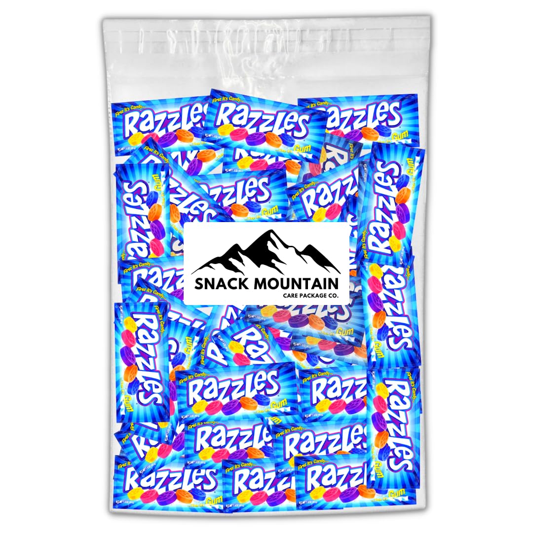 Snack Mountain Razzle Gum Candy, Retro Candy Gum in Bulk, 2-Piece Individually Wrapped Vintage Candy, Bulk Gum, Gum Pack, Variet