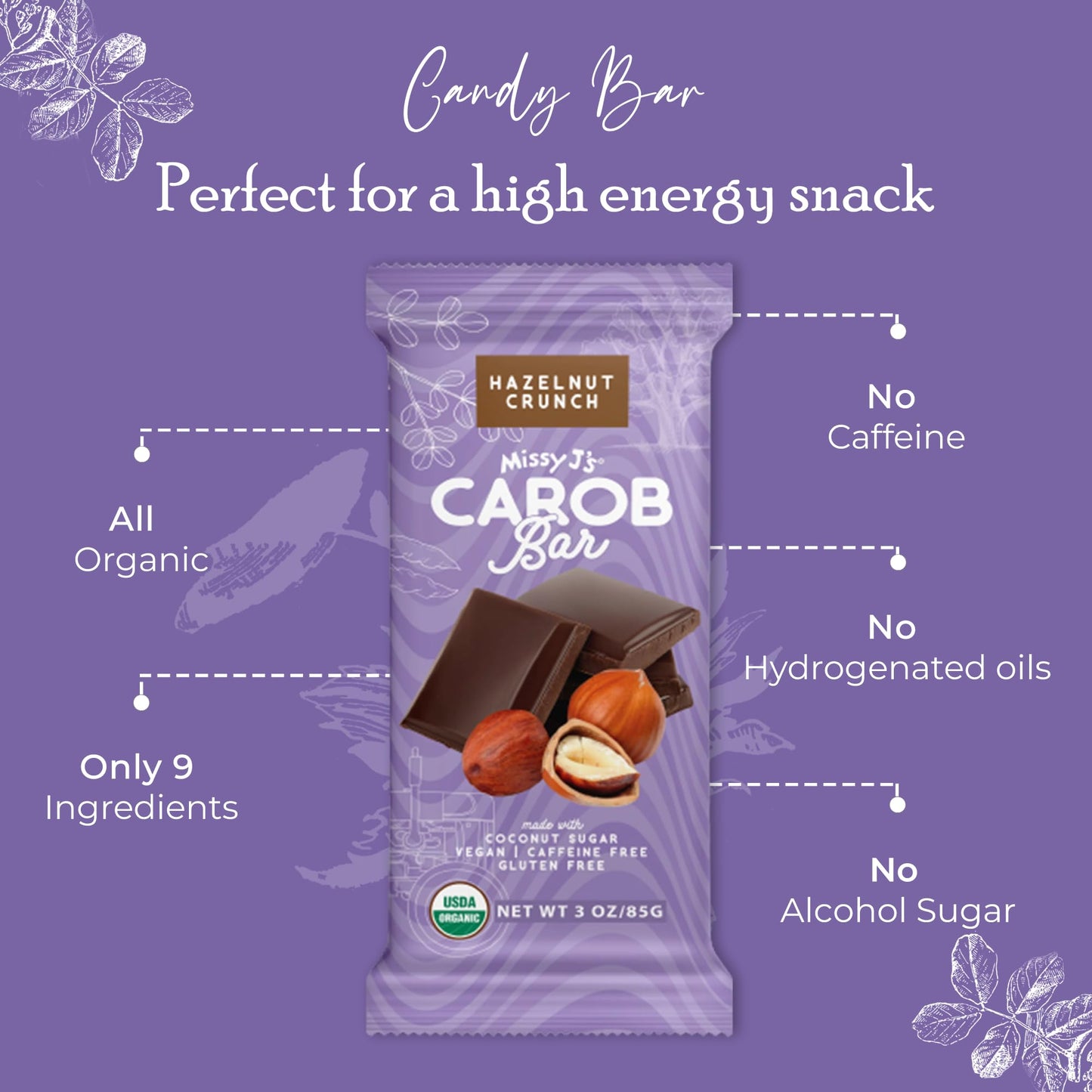 Missy Js Organic Carob Bars, Vegan & Gluten-Free, 2 Pack, Coconut Sugar Sweetened, Caffeine-Free Snack