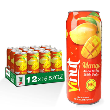 Vinut Mango Juice With Pulp (16.57 Fl Oz, Pack Of 12), Real Mango Juice, Not From Concentrate, Mango Juice Drink With Pulp, Glut